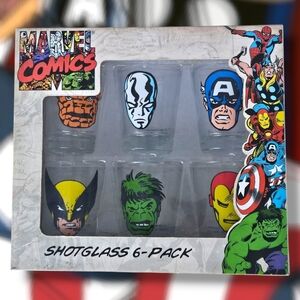 Marvel Comics Shotglass 6-Pack 2011 Sealed Wolverine Hulk Iron Man Thing Cap NIB